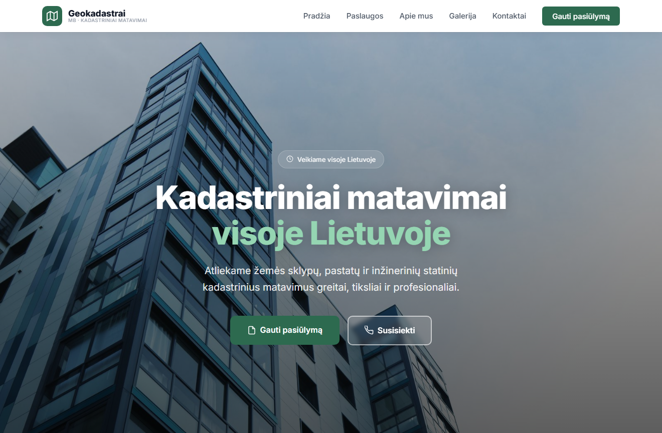 Geokadastrai svetainės pavyzdys – kadastriniai matavimai